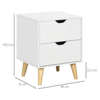 Table de chevet blanche à 2 tiroirs et pieds en bois