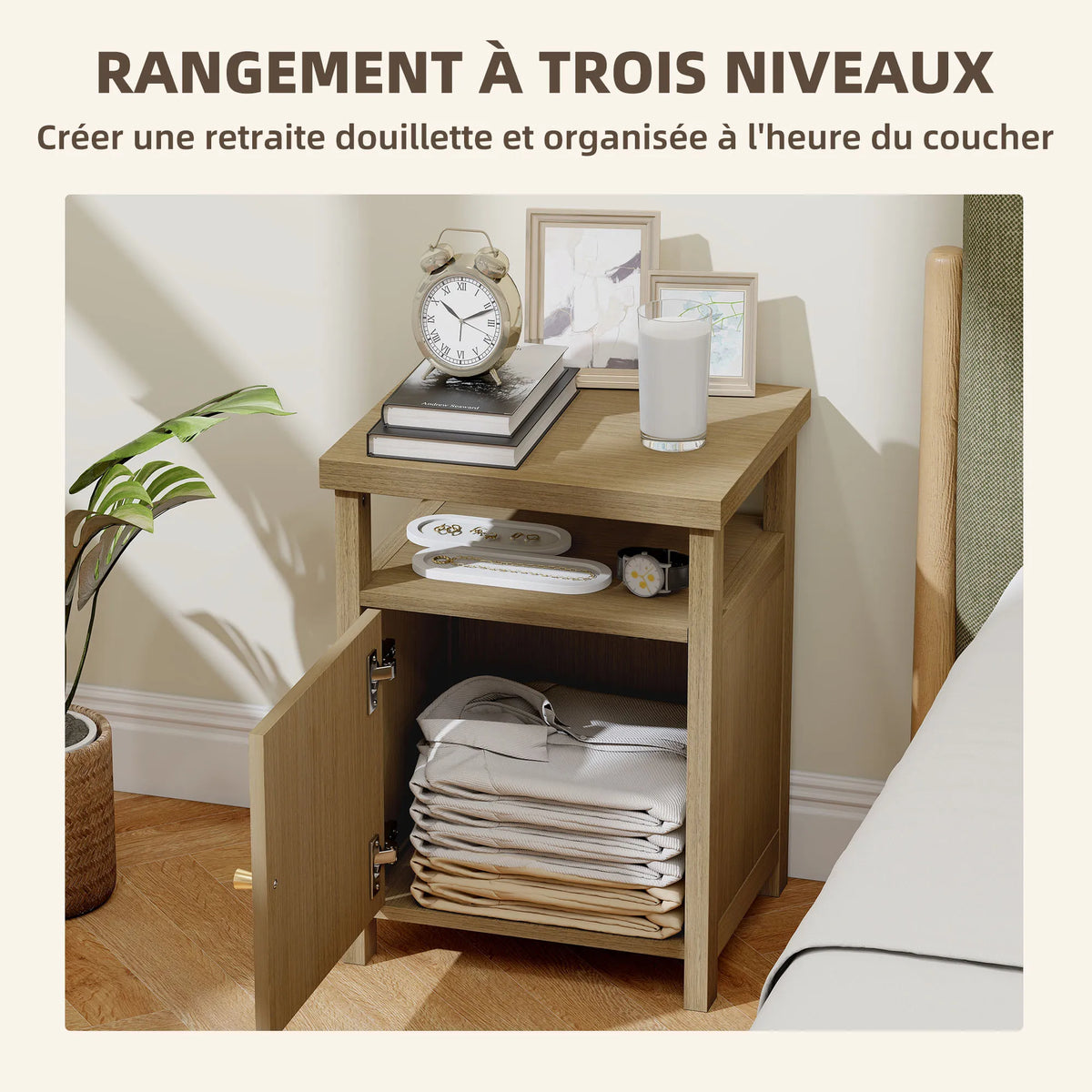 Lot de 2 tables de chevet effet bois et cannage