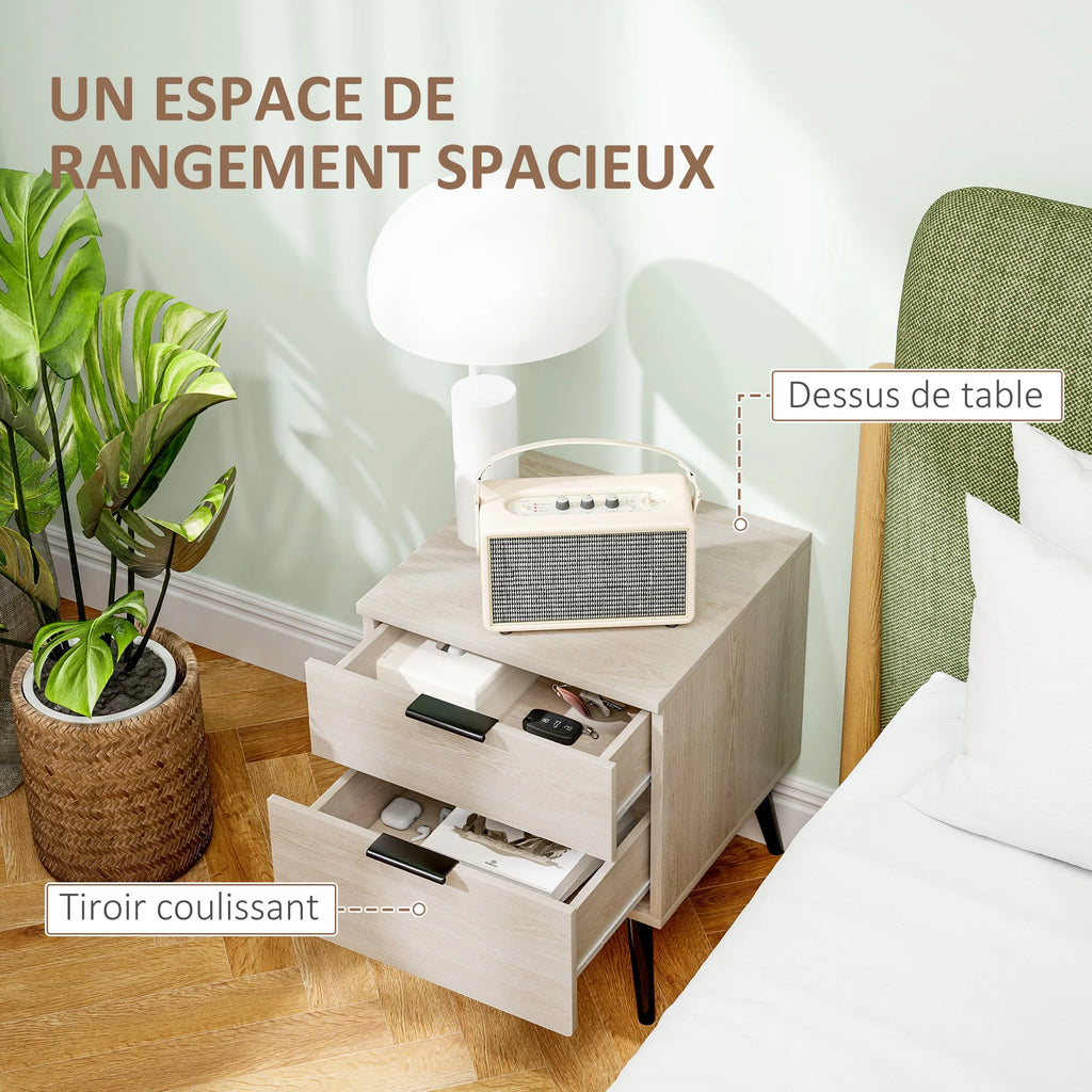 Lot de 2 tables de chevet effet chêne à 2 tiroirs