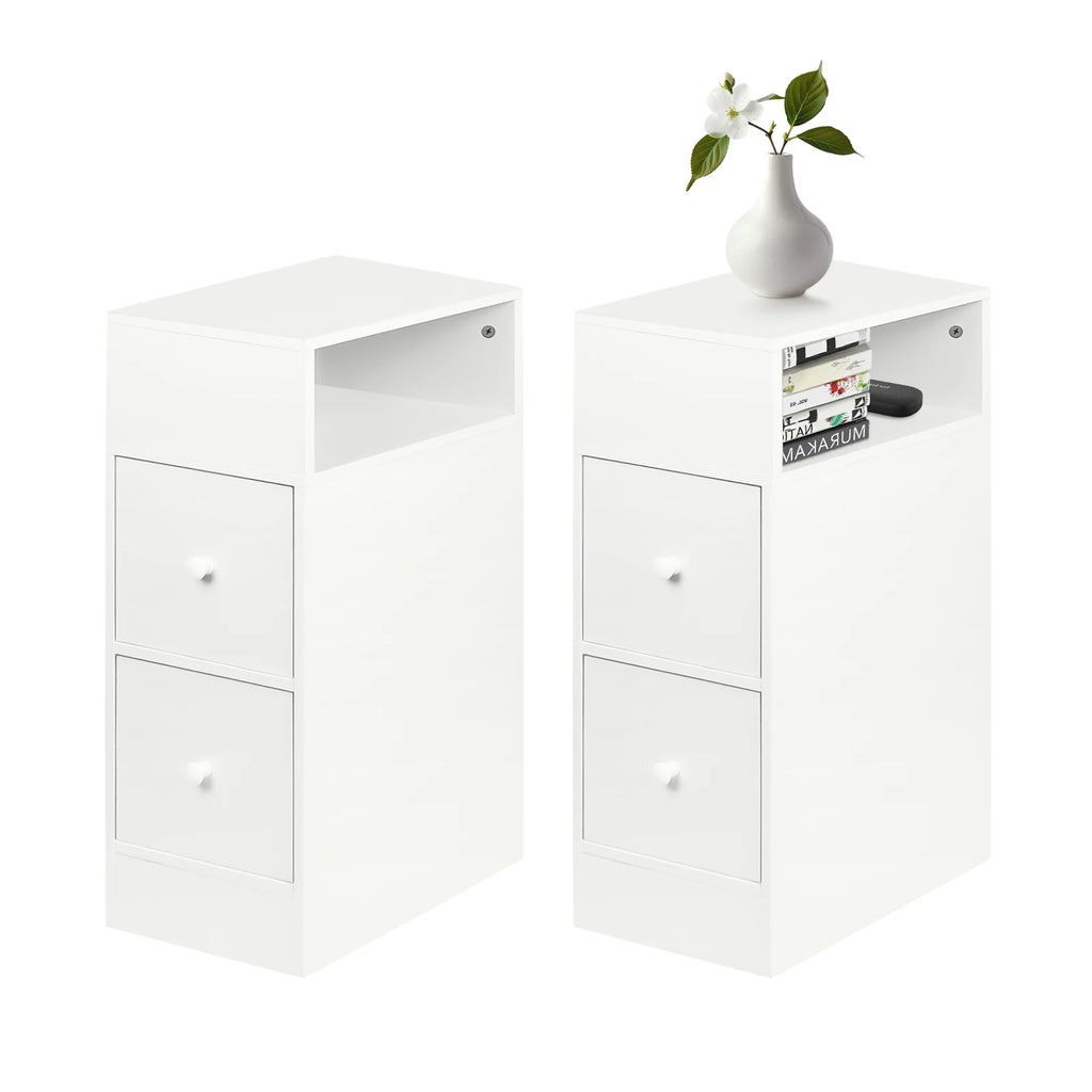 Lot de 2 tables de chevet étroites à 2 tiroirs, largeur 25 cm