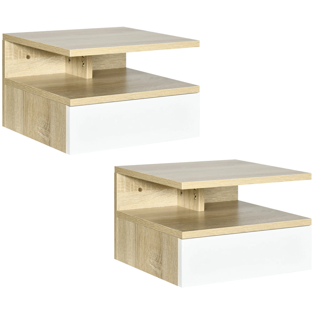 Lot de 2 tables de chevet suspendues avec tiroir et niche