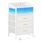 Table de chevet LED à 3 tiroirs en tissu avec prises USB