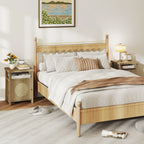 Lot de 2 tables de chevet effet bois et cannage