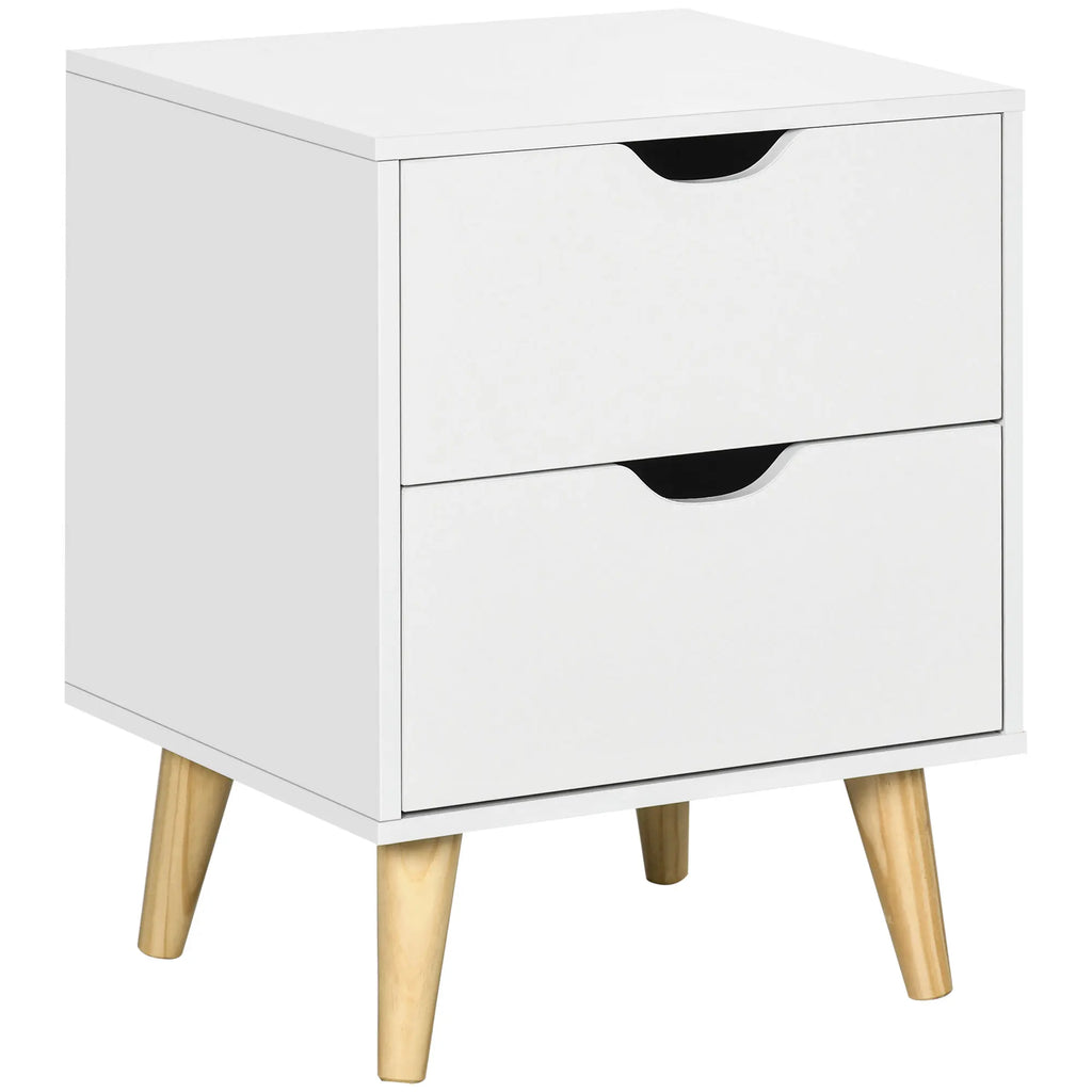Table de chevet blanche à 2 tiroirs et pieds en bois