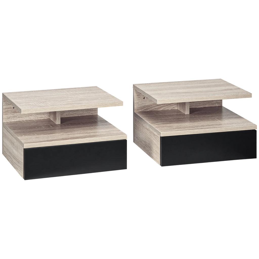 Lot de 2 tables de chevet suspendues effet chêne et noir