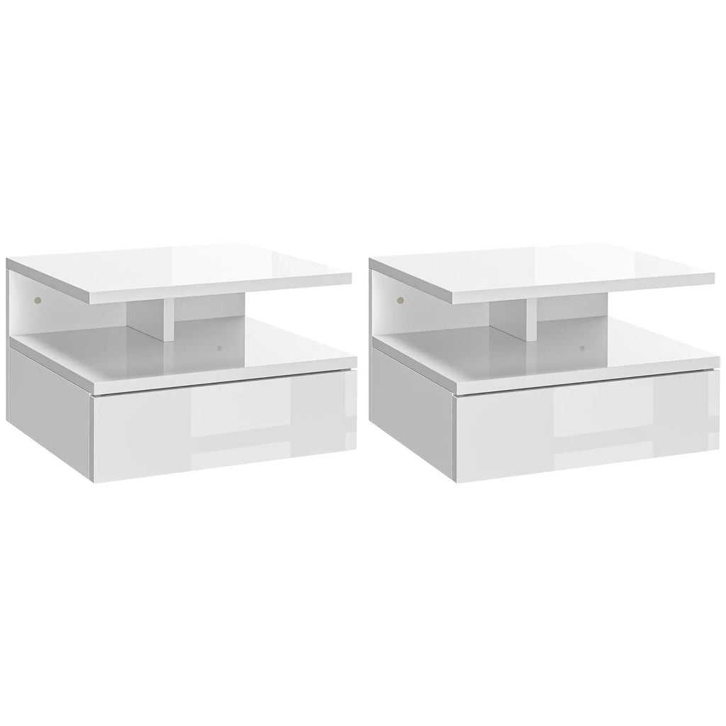 Lot de 2 tables de chevet suspendues avec tiroir et niche