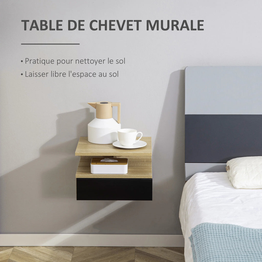 Lot de 2 tables de chevet suspendues effet chêne et noir