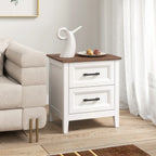 Table de chevet blanche à 2 tiroirs et plateau effet bois