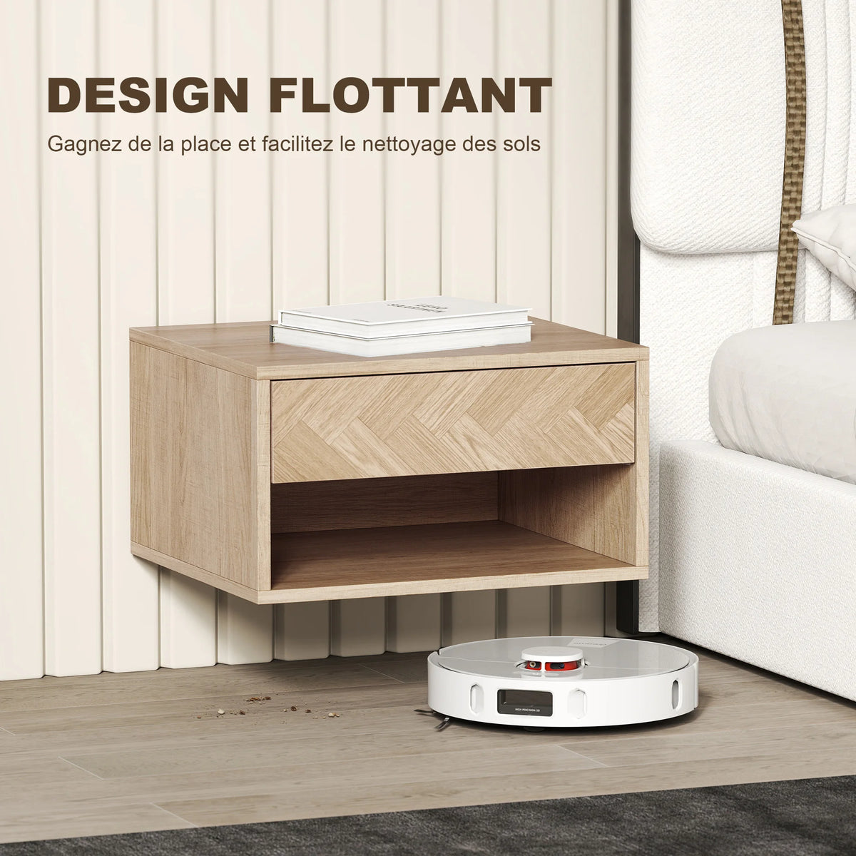 Lot de 2 tables de chevet suspendues effet bois à motif chevrons