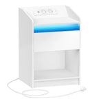 Table de chevet LED avec tiroir, prises et USB