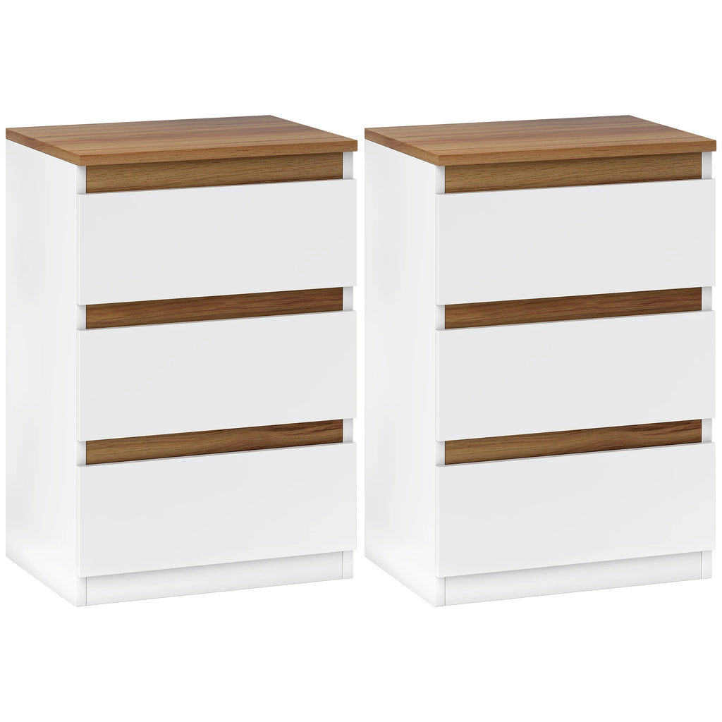 Lot de 2 tables de chevet blanches à 3 tiroirs