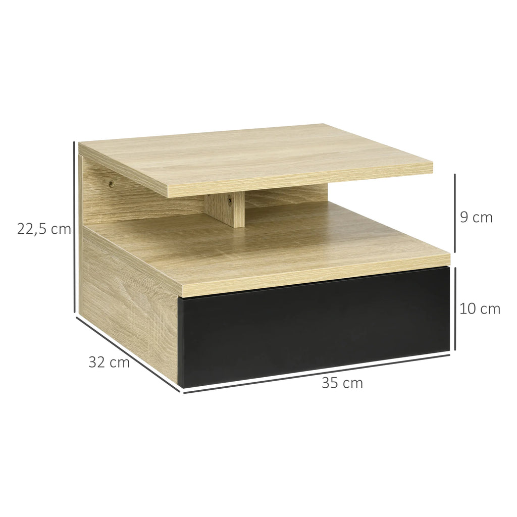 Lot de 2 tables de chevet suspendues effet chêne et noir