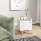 Petite table de chevet blanche à 2 tiroirs et pieds en bois