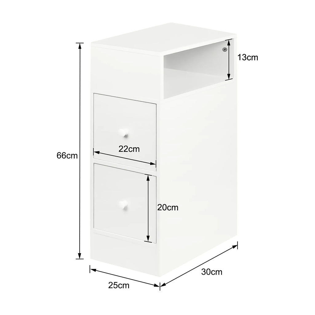 Lot de 2 tables de chevet étroites à 2 tiroirs, largeur 25 cm