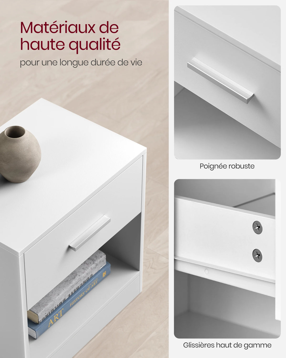 Lot de 2 tables de chevet avec tiroir et niche