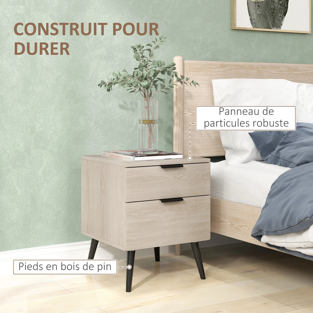 Lot de 2 tables de chevet effet chêne à 2 tiroirs