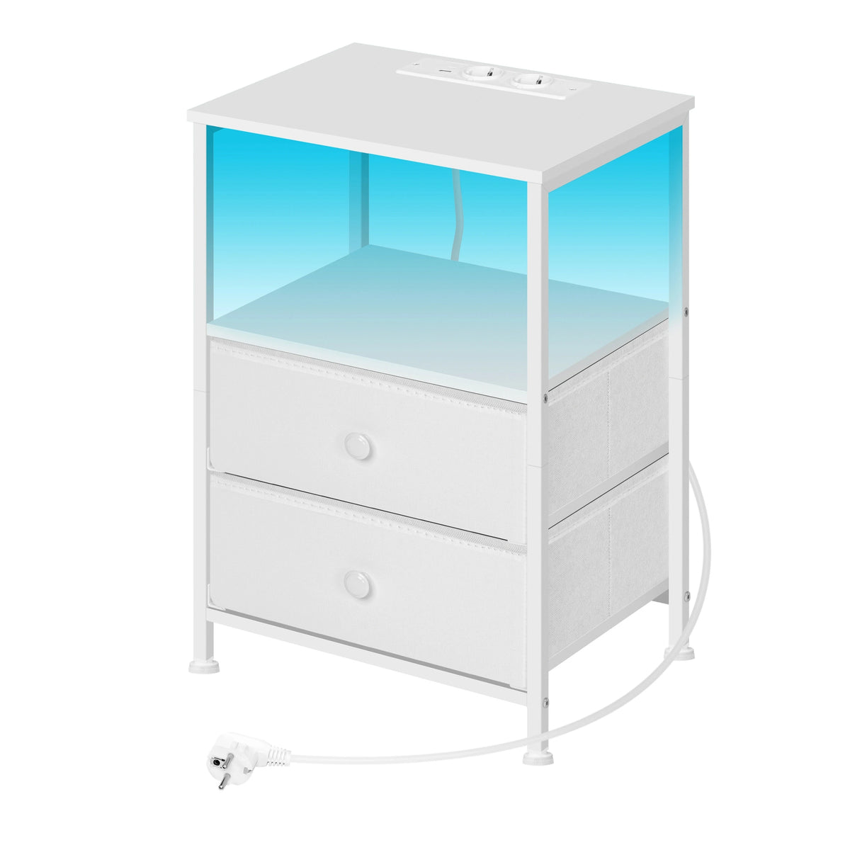 Table de chevet LED à 2 tiroirs en tissu avec prises USB