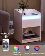 Table de chevet LED avec tiroir, prises et USB